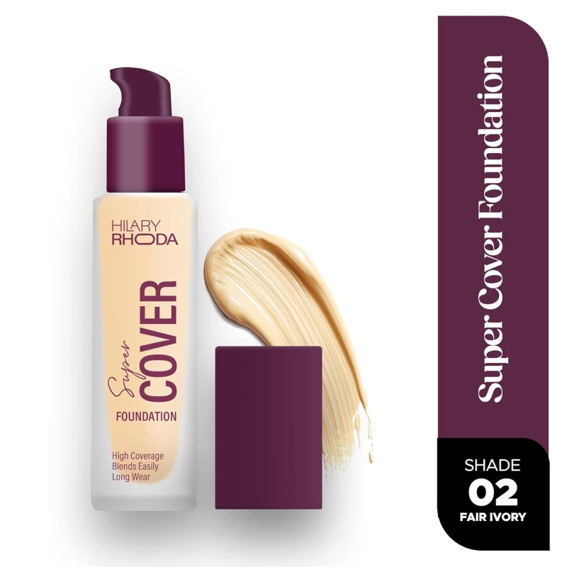 Hilary Rhoda Super Cover Foundation | Blemish Free | High Coverage & Waterproof Foundation | 24-Hour Stay & Non-Sticky Formula | Matte Finish | Blends Flawlessly | 30g (Fair Ivory| Shade 02) thumbnail 2